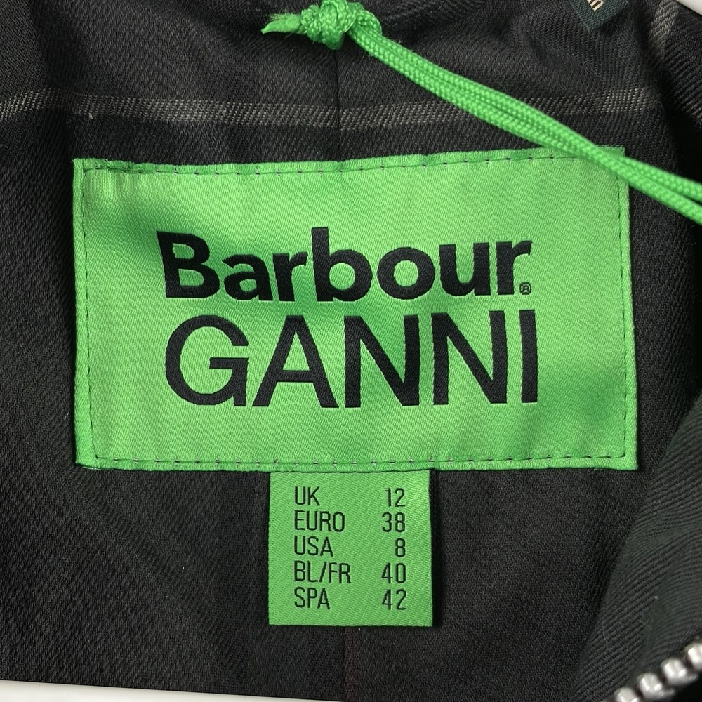 Barbour x Ganni Jacket Womens 8 Black Tartan Waxed Hooded Smock Anorak NWT - Picture 6 of 14